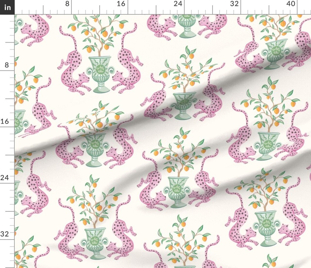 Whimsical Pink Green Orange Damask Animals Botanical Custom Printed Fabric by Spoonflower Various Fabrics by the Yard or Fat Quarter